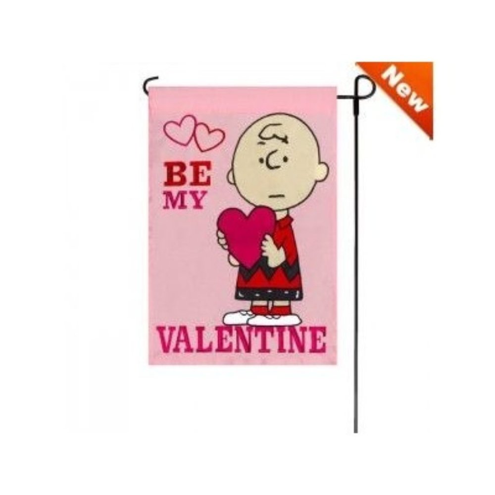 BE MY VALENTINE SNOOPY PEANUTS GANG CHARLIE BROWN Flag Small Garden 12x 18"NIP